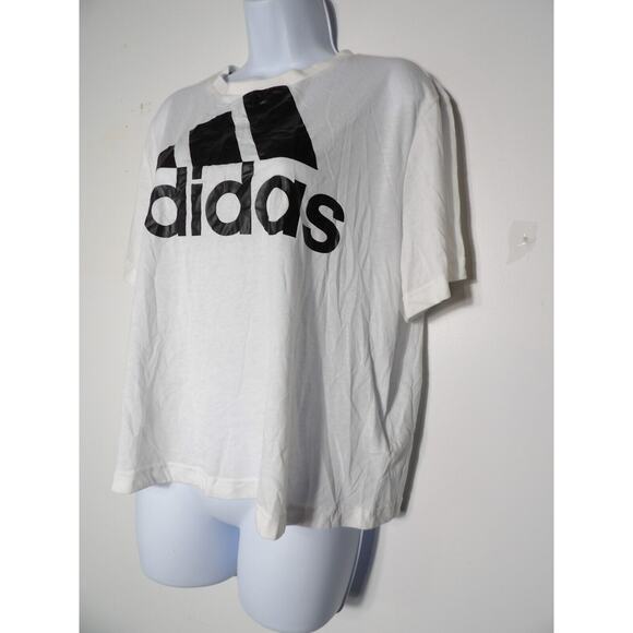 Adidas XL Big Boss Cropped Tee Shirt White Logo Ladies NWT Oversized Activewear - Picture 2 of 11